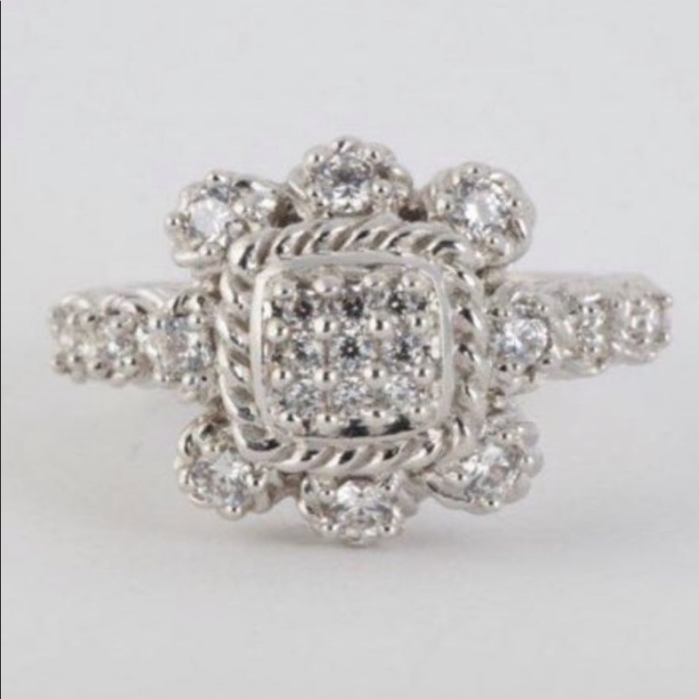 Judith Ripka Sterling Silver Diamonique Cluster Ring size 7